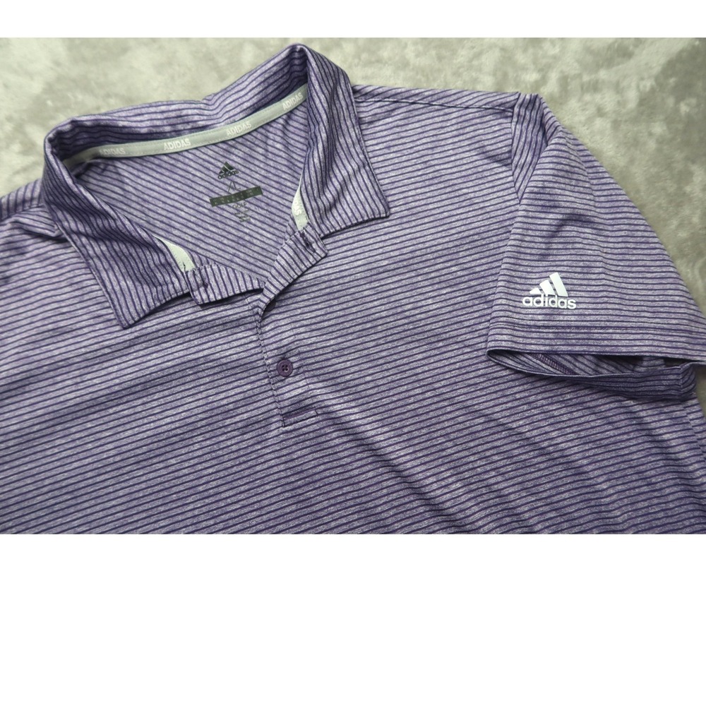 Adidas Golf Polo Shirt Men's XL Purple Stripe Short Sleeve Performance Casual‎